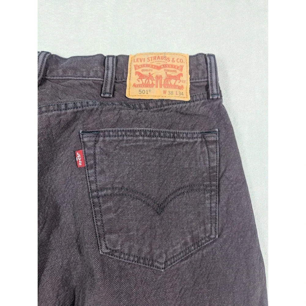 Levis 501 Jeans Mens 38x34* Purple Dark Wash Straight Button Fly Classic‎ Denim